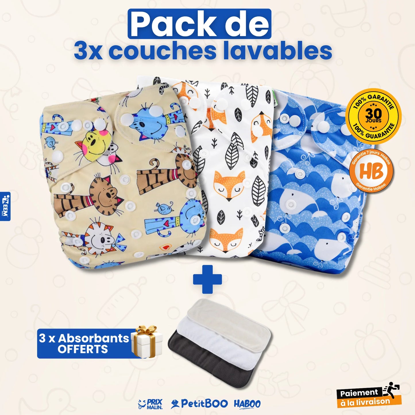 Pack De Six Couches Lavables Et Réutilisable Pendant Plus D'un An