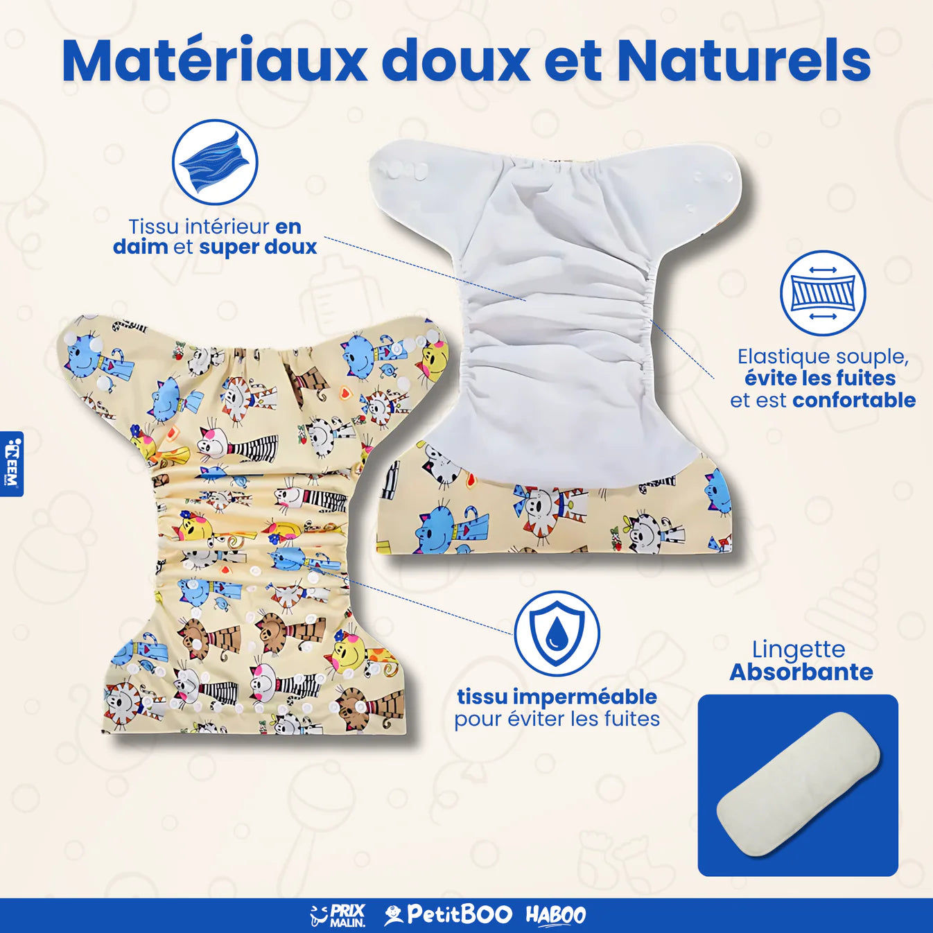 Pack De Six Couches Lavables Et Réutilisable Pendant Plus D'un An